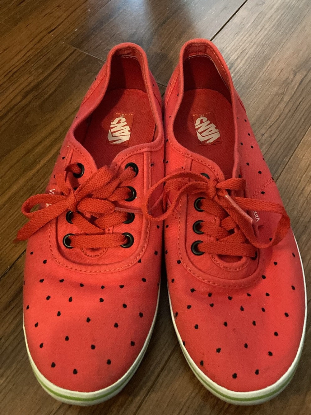 Vans Women's Red Canvas Low-Top Sneakers with Black Dot Print